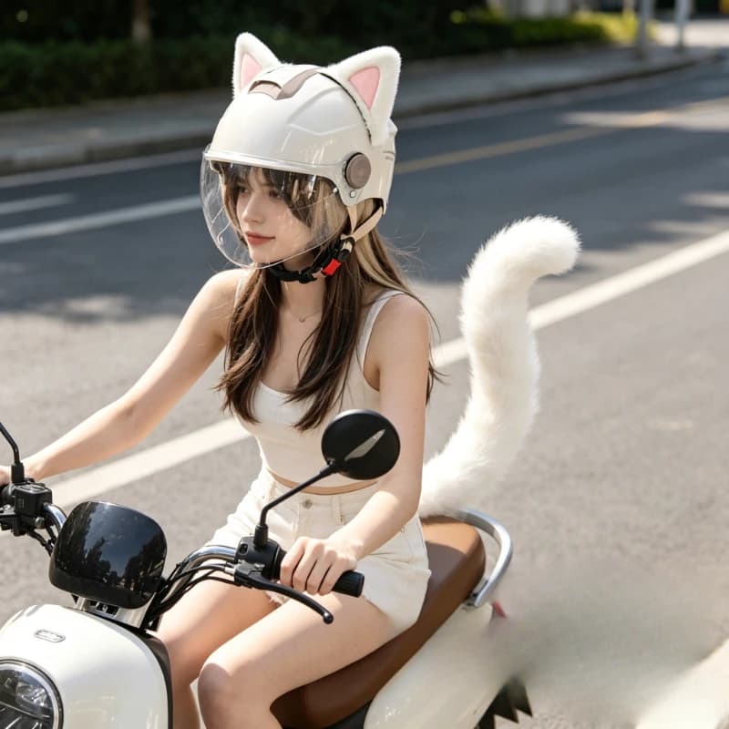 Motorcycle Helmet Cat Ear Plush Patch with Tail for Snowboard Ski Helmet
