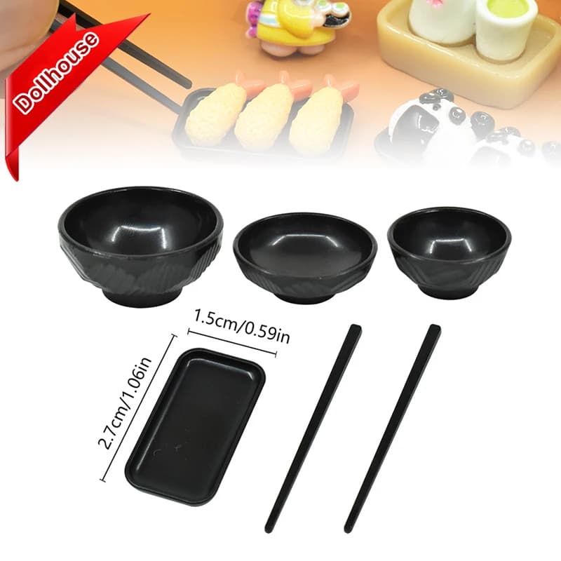 1Set 1:6 Casa delle bambole in miniatura Piatto piano Ciotola Bacchette Vassoio Stoviglie Cucina Modello Decor Giocattolo Casa di bambola Accessori