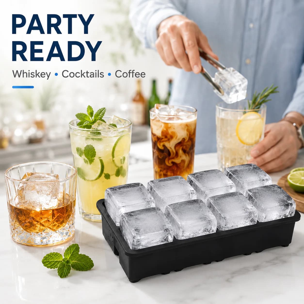 Big Silicone Ice Cube Tray 4/6/8/15 Grid Mold Non Toxic Durable Ice Block Maker for Bar Pub Wine