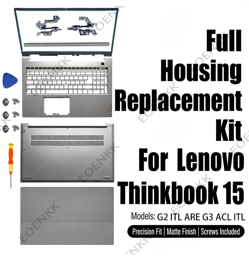 For Lenovo ThinkBook 15 G2 ITL ARE Laptop Housing Set, Bottom Case Palmrest Back Cover Bezel with Hinges & Cover Repair Kit