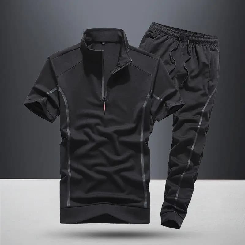 Short-sleeved Suit Men Summer Thin Stand Collar Sportswear Two-piece Set New Casual Business T-shirt