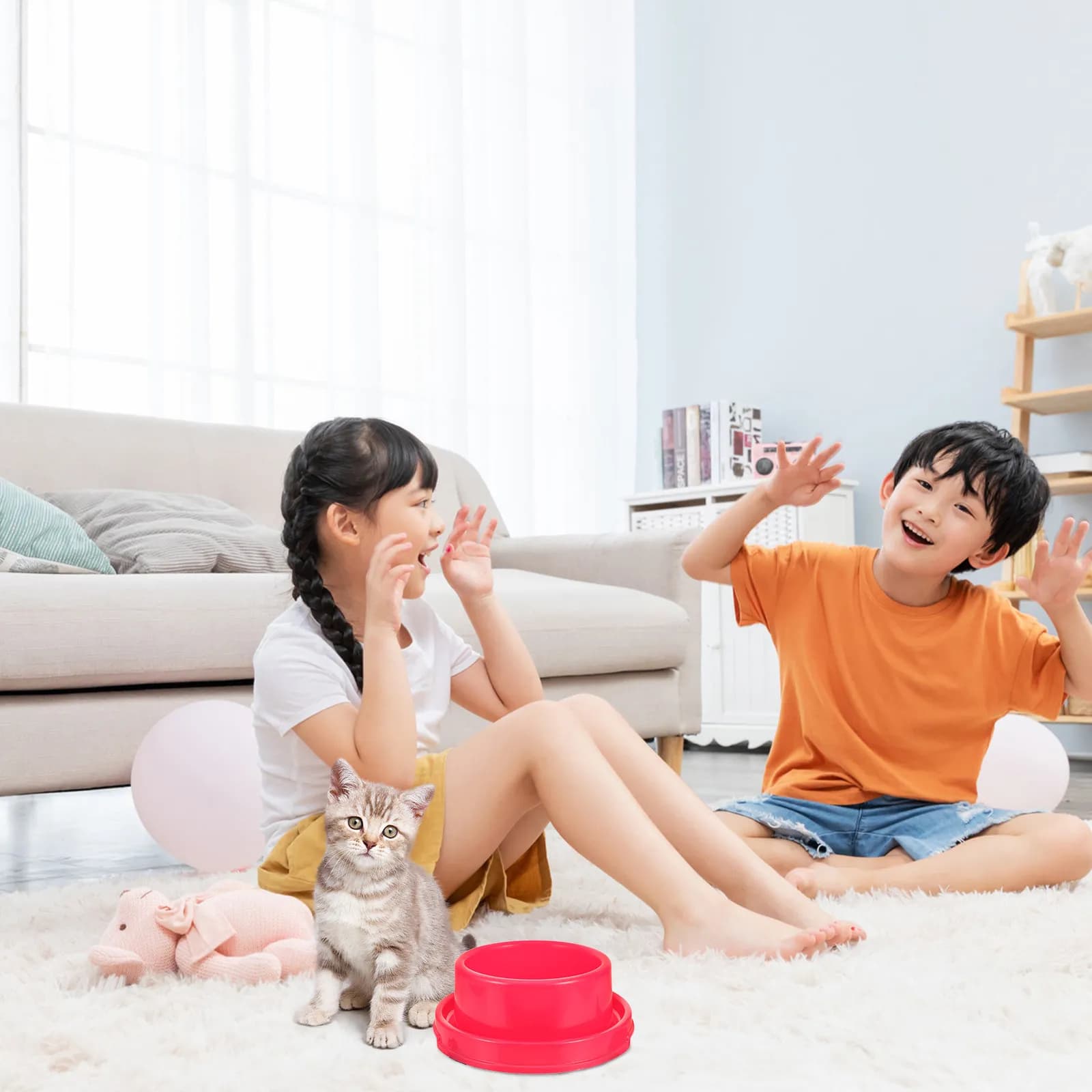 Ciotola per Gatti in Plastica Rossa, Robusta Ciotola per Alimentazione Animali Domestici, Dispenser d'Acqua per Cani, Contenitore per Cibo per Cuccioli, Piatto Antiscivolo per Interni, Mangiatoia per Gatti