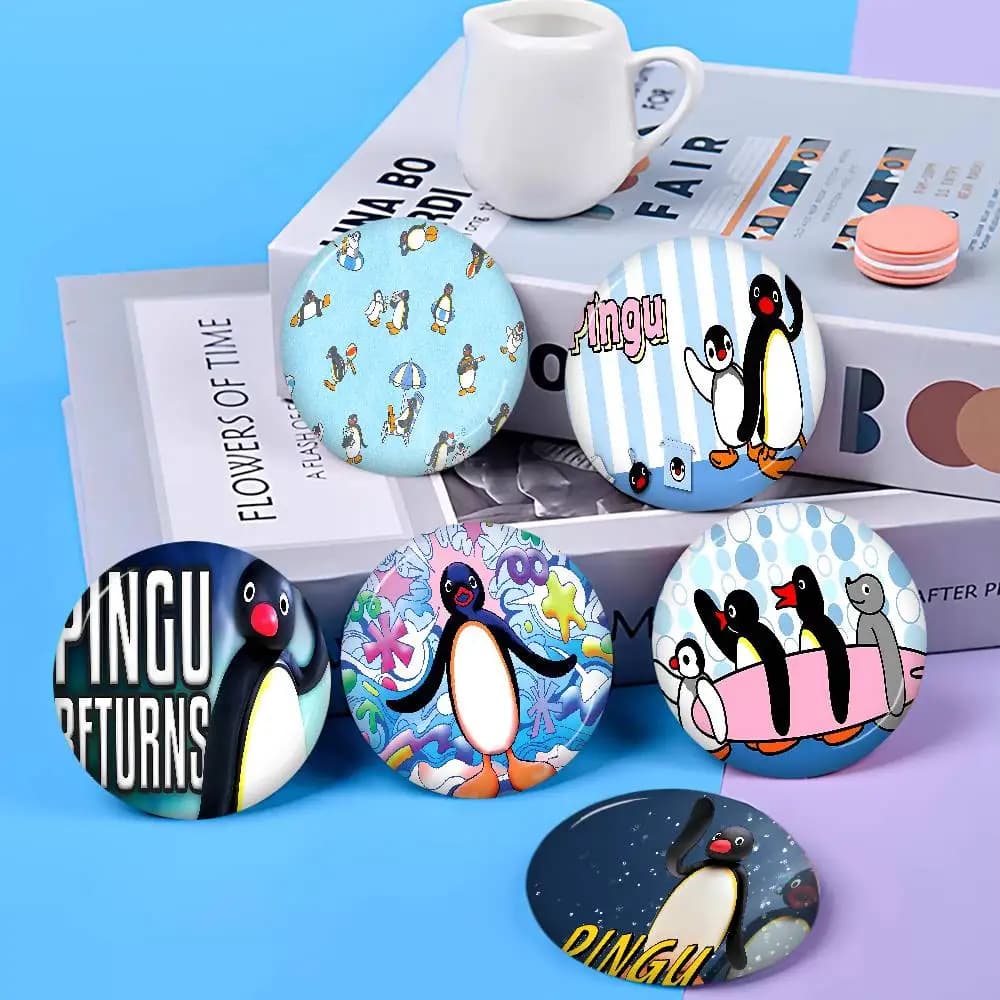 Cartoon Pingu Penguin Anime Button Pin Handmade Brooch For Clothes Cartoon Badge Backpack Decoration Jewelry Accessories