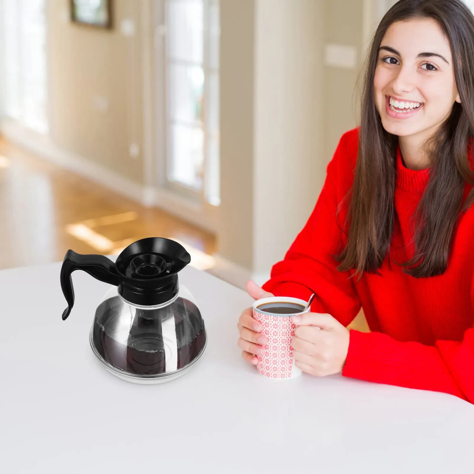 Caffettiera in Acciaio Inox per Piano Cottura, Compatibile con Piani a Induzione, Resistente alle Alte Temperature, in Vetro, per Casa