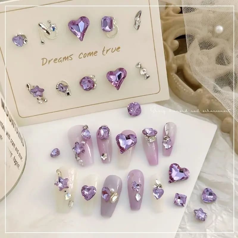 10 pz. Cristalli Scintillanti Viola Blu Chiaro per Nail Art, Diamanti a Punta, Strass Nudi, Accessori e Charms per Unghie