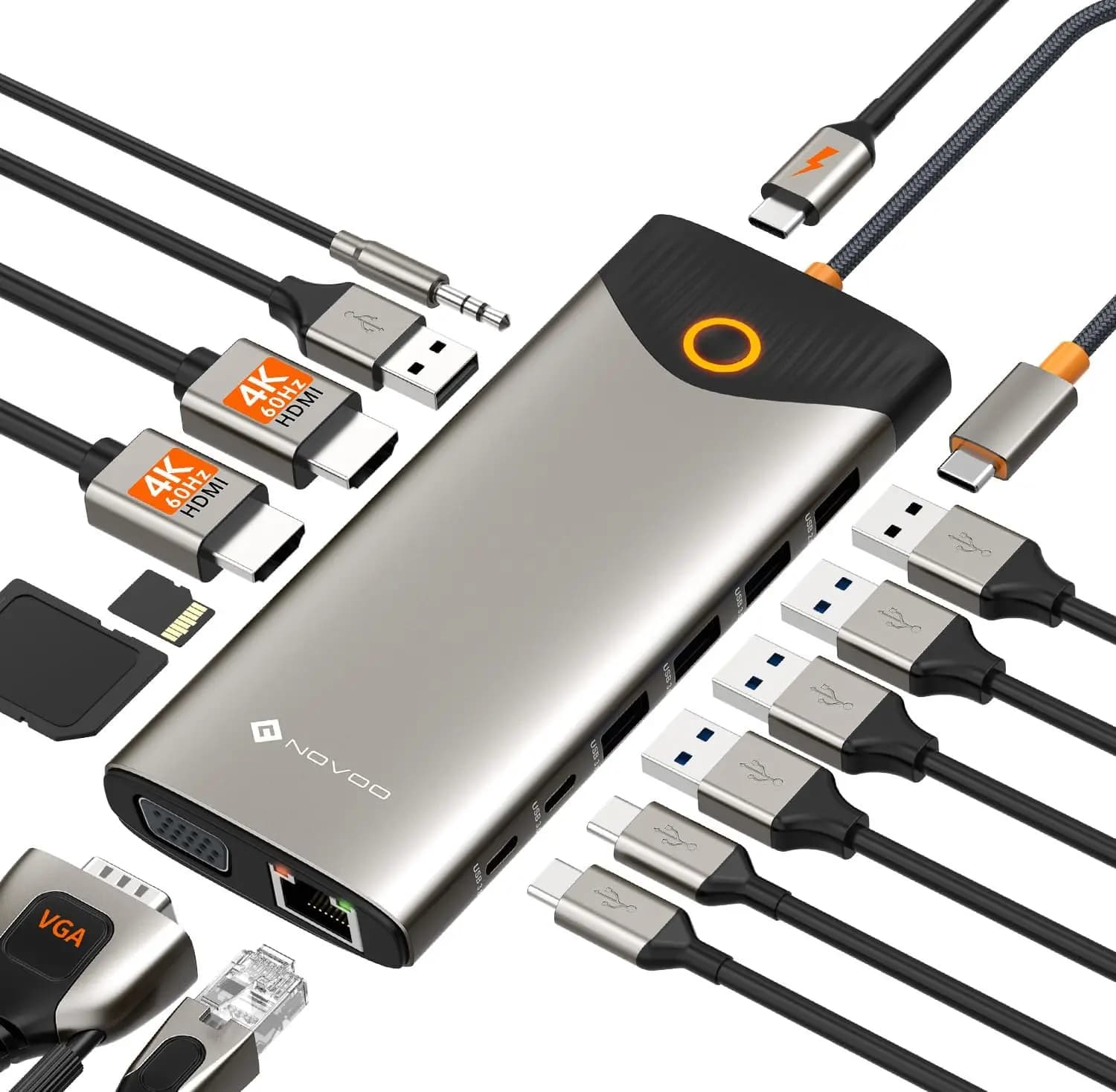 Docking Station USB-C 15-in-1 con Doppio HDMI, 100W PD, Ethernet e Lettore di Schede per Laptop