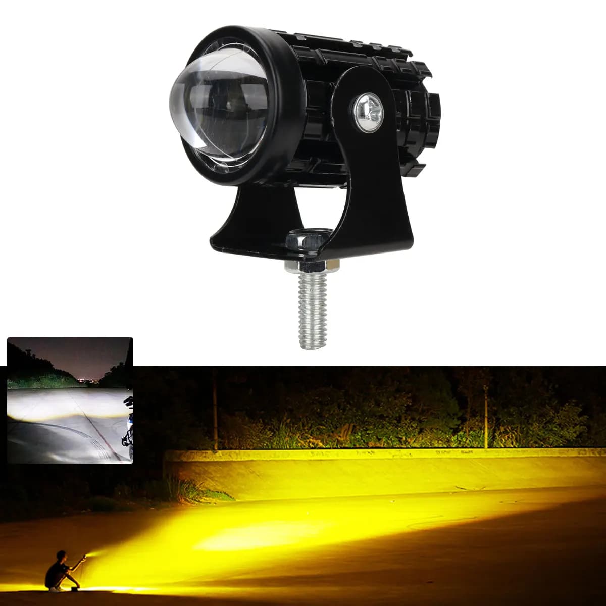Mini Driving Light LED Projector Lens 360° Adjustment White Yellow Motorcycle Headlight ATV Scooter for Auxiliary Spotlight Lamp