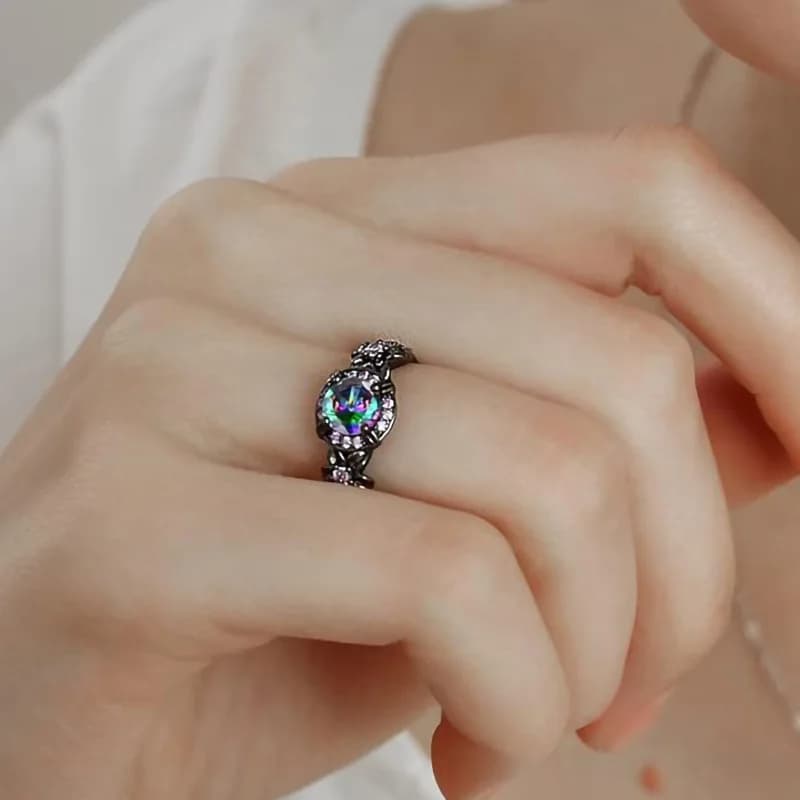Wedding fashion accessories, rings, European black and American woman, to participate in banquets, jewelry with colorful zircons
