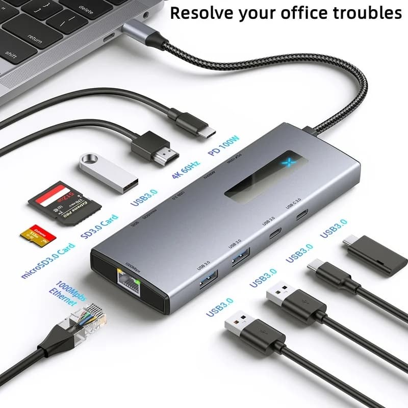 Docking station tipo-c Gigabit Ethernet adattatore hub ten in uno Espansione 4K 60 Schede di memoria per dispositivi di archiviazione per computer e ufficio