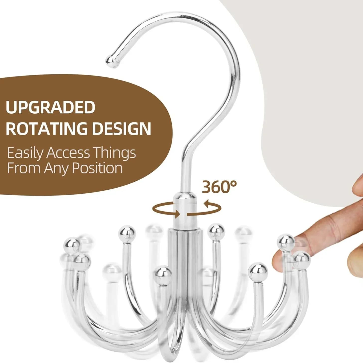 Multipurpose Hook 360° Rotating with 8 Metal Hooks for Wardrobe and Guardaroba, Multifunctional Organizer for Belts