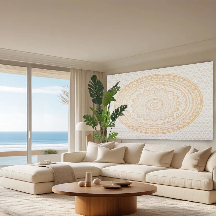 1PC Digital Print Tapestry Wall Hanging, Golden Mandala Geometric Pattern Boho, Spiritual Bohemian Meditation Wall Decor