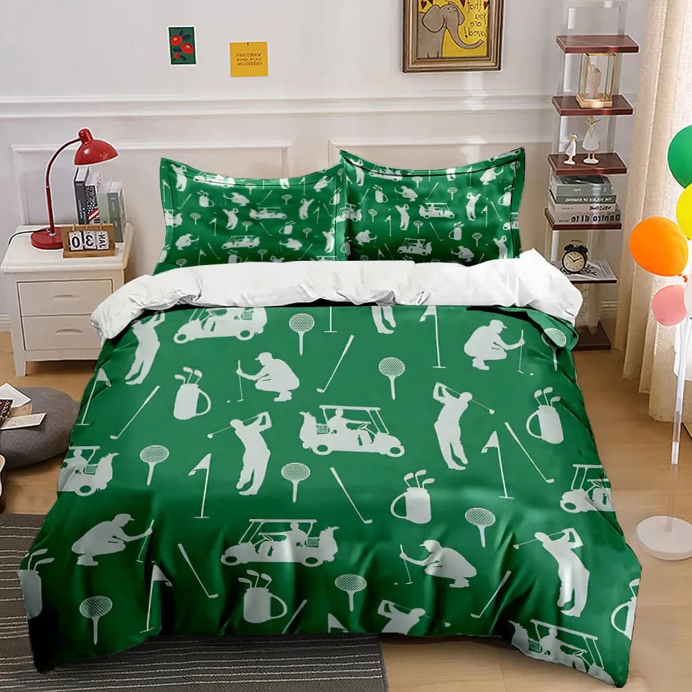 Set di biancheria da letto con stampa a tema golf, morbido e confortevole, include 1 copripiumino e 2 federe, regalo di lusso