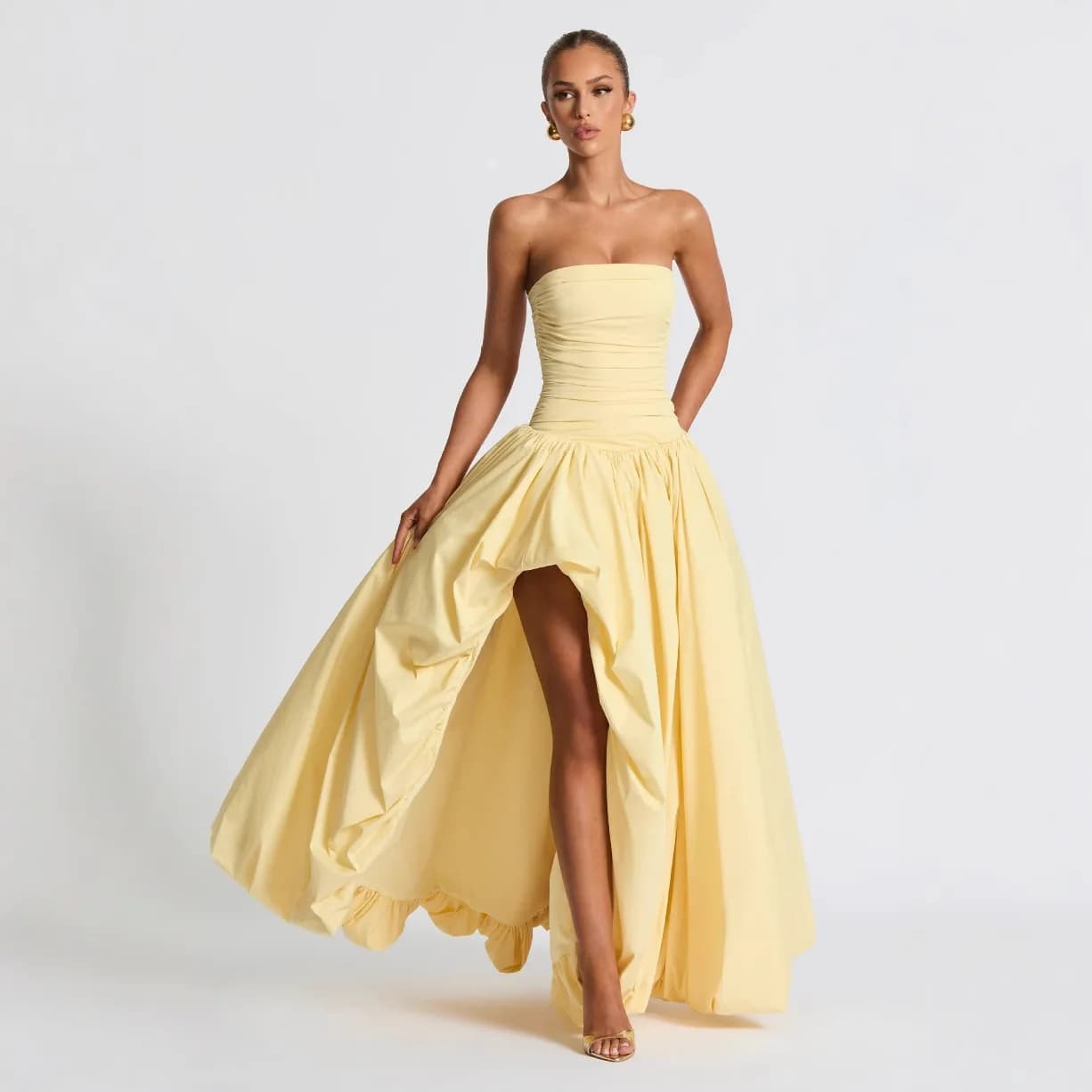 Abiti da sera sexy da donna per feste in discoteca, Collezione Estate 2026, Abito lungo maxi con lacci e spacco, Elegante, senza spalline e senza schienale
