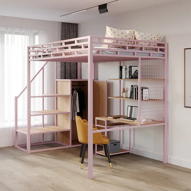 Lenzuola alte tavolo inferiore superiore letto a soppalco piccolo appartamento padiglione letto a castello multifunzionale in ferro battuto con struttura in ferro per camera da letto