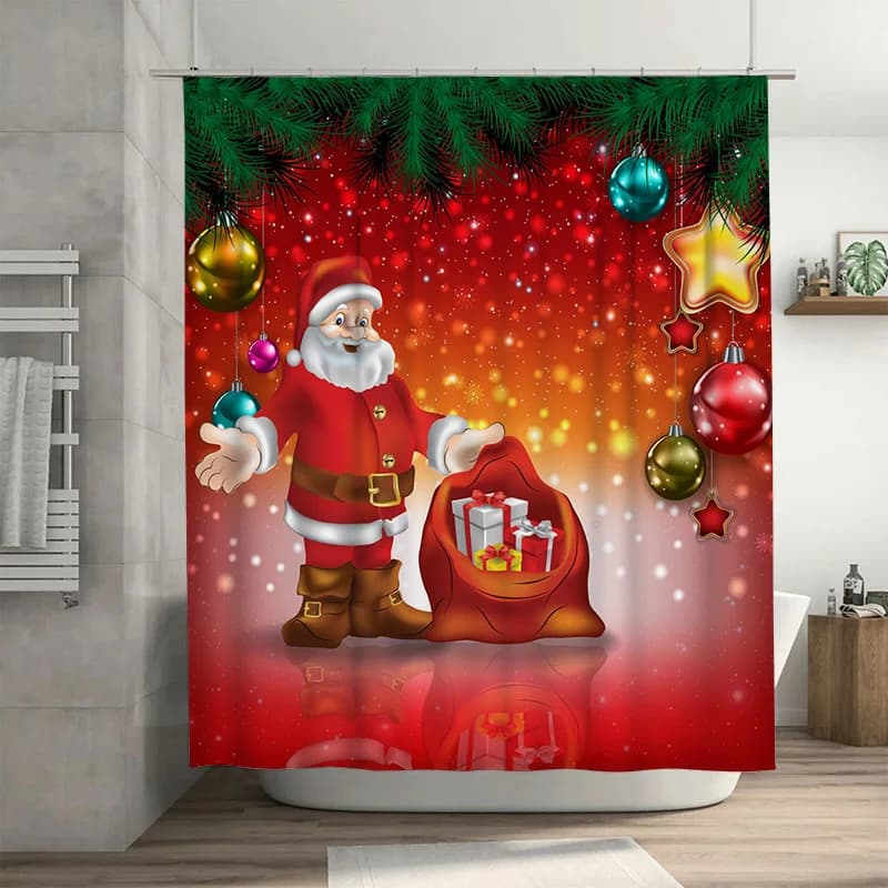 TU Tenda da doccia natalizia Babbo Natale Vacanza Festiva Impermeabile Decorazioni per il bagno Sfondo Modello natalizio Regalo tessile per la casa