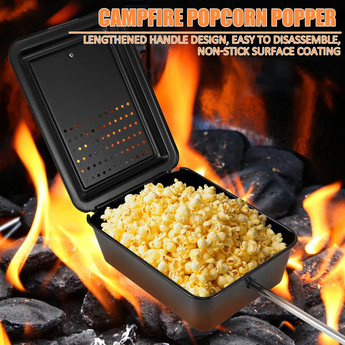 Strumenti multiuso per griglia con pentola per popcorn antiaderente con manico lungo rimovibile Macchina per popcorn vecchio stile per barbecue da cucina