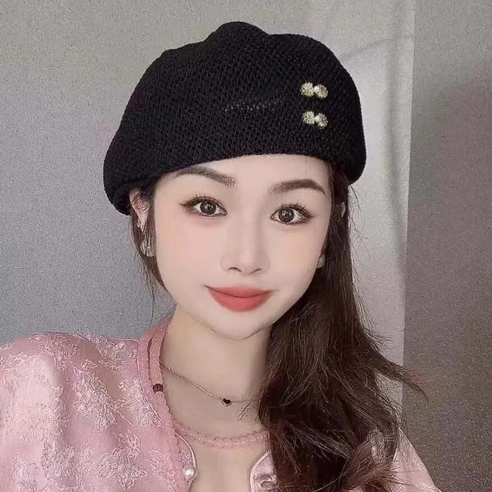 Berretto Parasol Hat in Braided Paglia Unit Korean Style, Artist's Hat with Large Circumference, Solar Protection in Polyester for Holidays and Beach