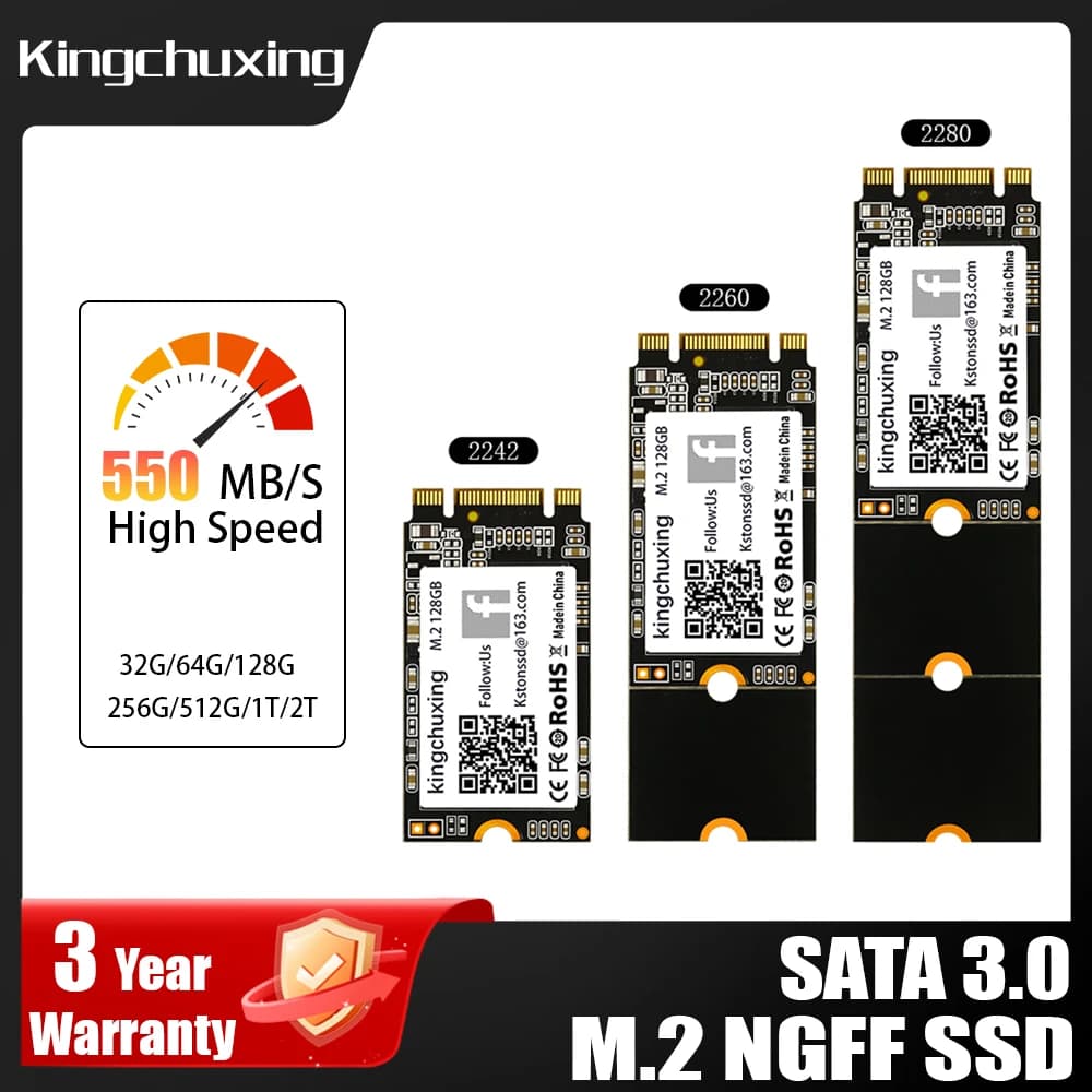 Kingchuxing M2 SSD 128GB M.2 NGFF 2242 256GB 512GB HD SATA3 SSD NGFF 2280 1TB 2TB Unità a stato solido interne per desktop portatile