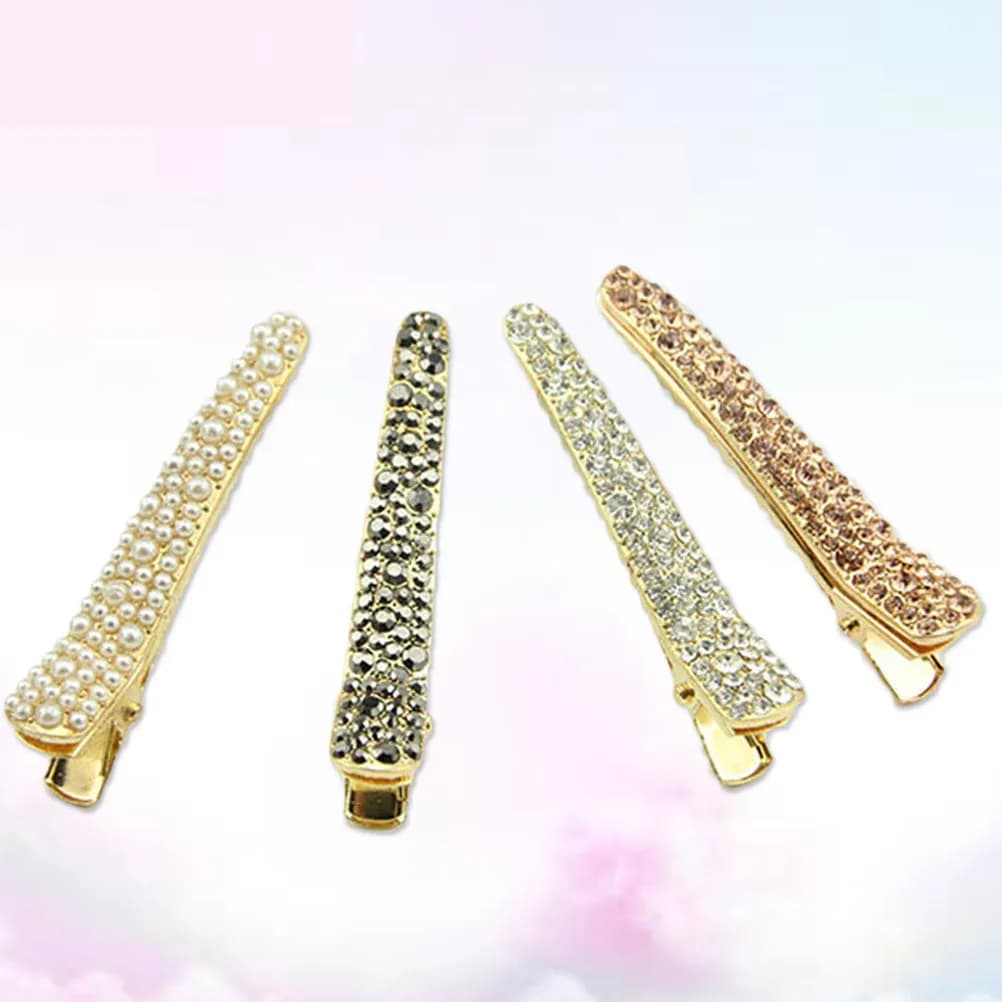 4 Pezzi Fermagli per Capelli a Becco d'Anatra Dorati con Strass, Cristalli e Perle, per Sezionare i Capelli, Styling da Salone, Fai da Te, Trucco, Sport e Yoga