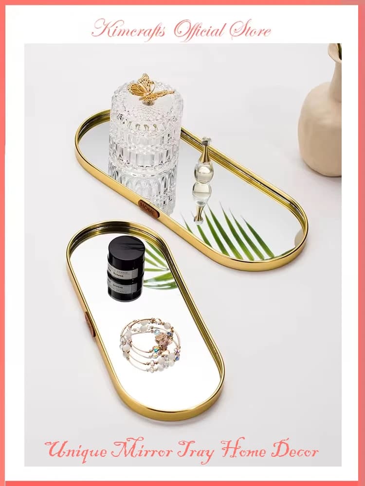 Organizzatore da bagno nordico Pallet in metallo Piatto di gioielli in vetro Vassoio per specchio Portaoggetti per trucco Piatto per specchio Porta rossetto Vassoio per profumo