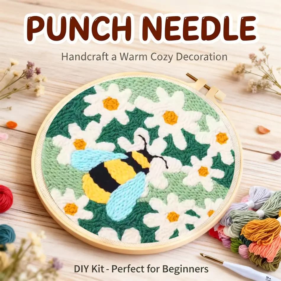 CHENISTORY Animal Punch Needle Kit Art Supplies Diy Crafts Animal Punch Needle Yarn Handiwork Art Embroidery Patterns