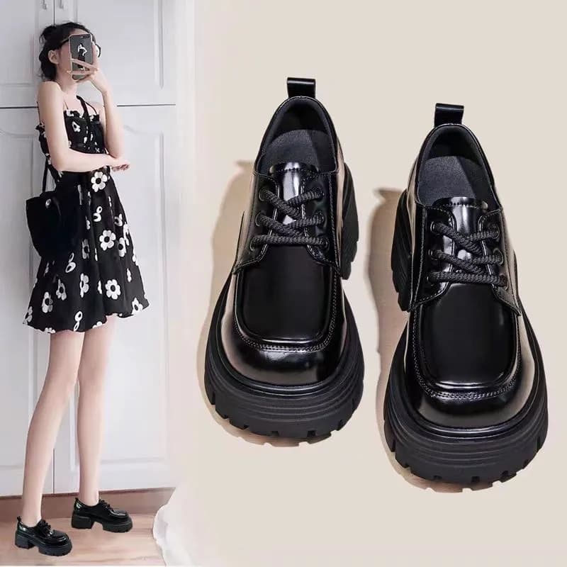Scarpe da donna con plateau, mocassini neri autunnali, scarpe in pelle comode e alla moda, stringate, casual da esterno, Oxford, Zapatos Mujer