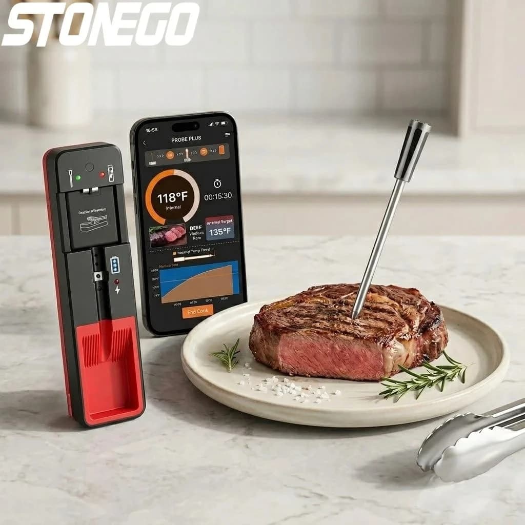 Termometro per Carne Wireless Bluetooth con Portata di 360 Piedi, Termometro Intelligente per BBQ, Griglia, Cucina, Forno e Sous Vide