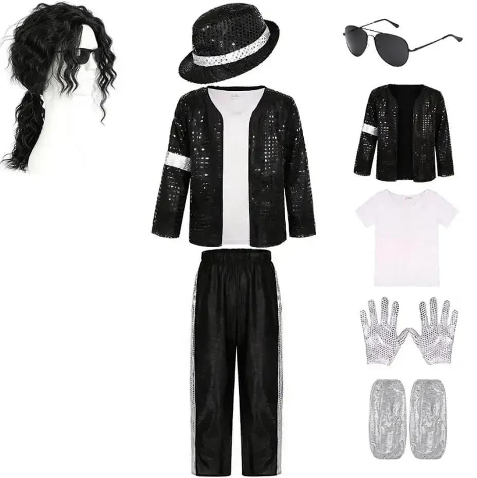 Michael Jackson Kids Costume Pop Star Outfit for Boys And Girls Halloween Cosplay Birthday Party Dance Performance Children's Dr