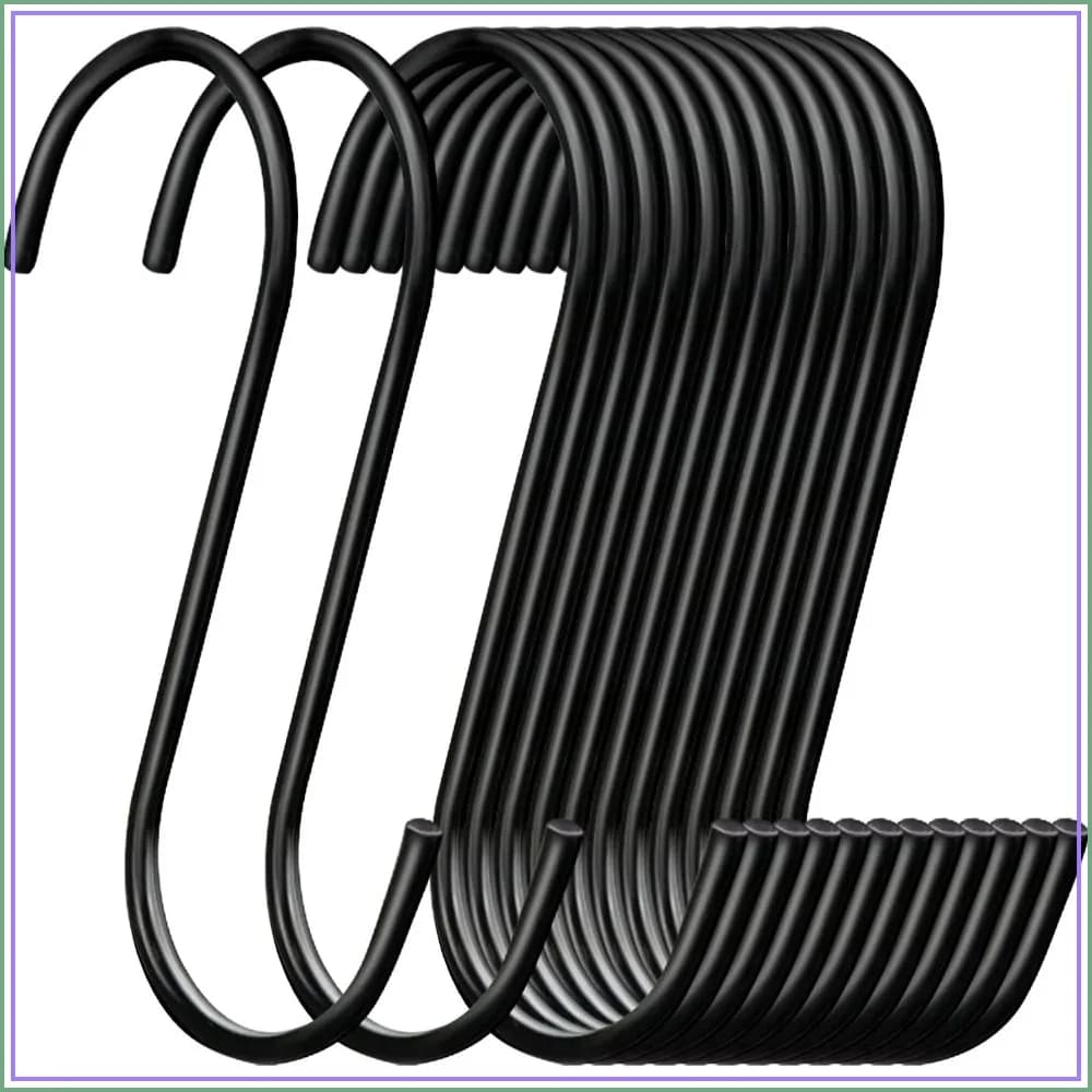 30 Pack Heavy Duty S Hooks, 3.7 inch Black Steel S Shaped Hooks for Hanging Pots, Pans, Towels, Plants, Bags, Closet Organizer