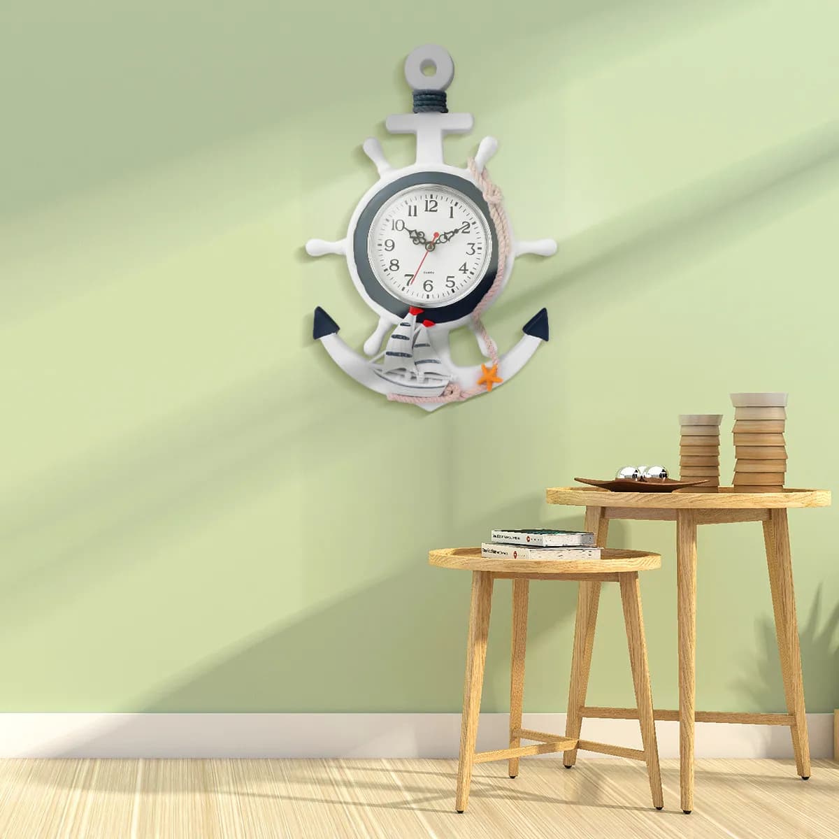 Orologio da Parete in Stile Mediterraneo con Design di Ancora e Barca, Materiale Premium Impermeabile, Silenzioso con Movimento a Scatto, per Camera da Letto