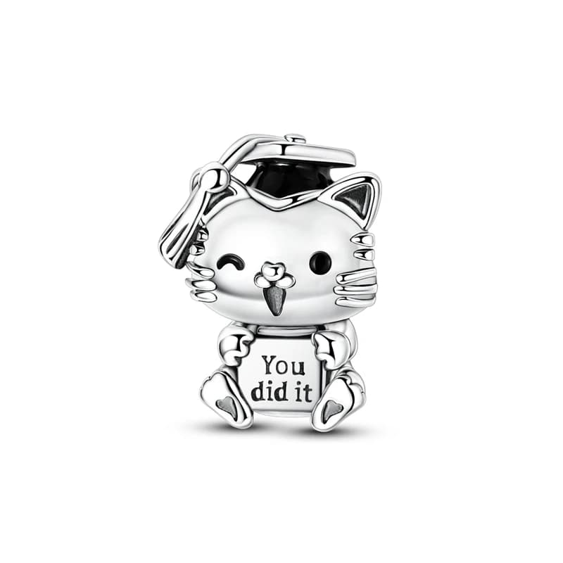 925 Sterling Silver Charms Bead Sparking Cat Graduate Dangle Fit Original Bracelet DIY Women Jewelry