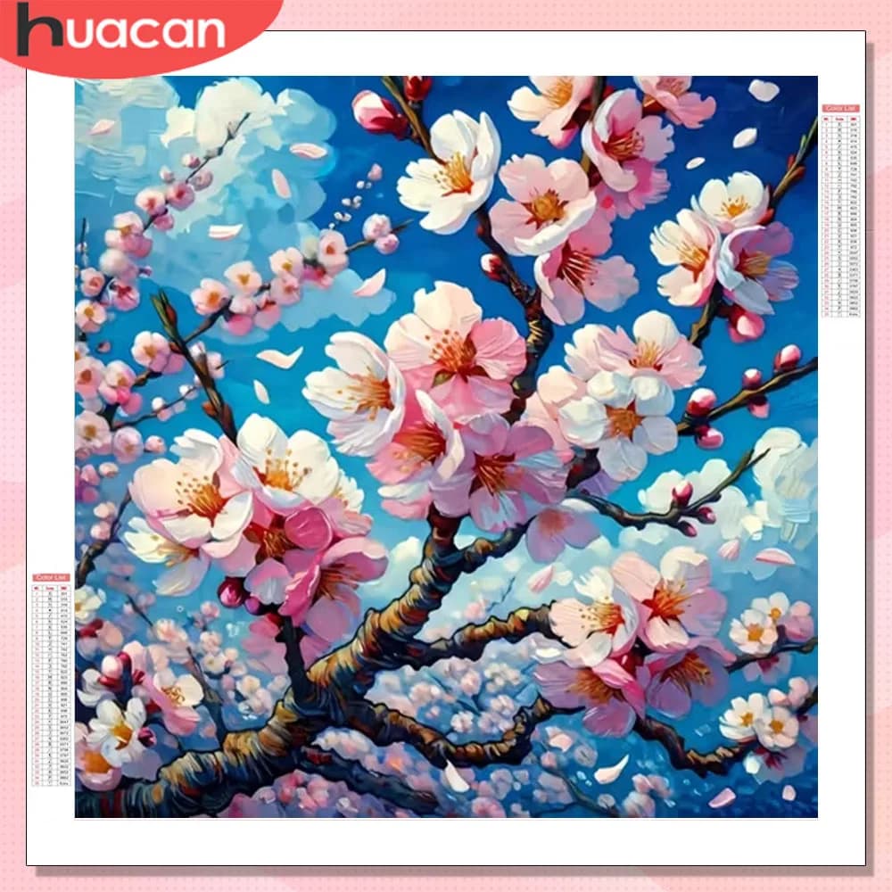 HUACAN Diamond Painting Fiore di Prugna, Kit Completo, Mosaico Floreale con Strass