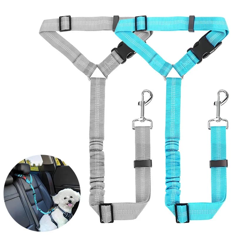 Pet Car Seat Belt Dog Safety Belt Nylon Adjustable Two In One Lead Leash Harness Collar Backseat Solid Color Pet Accessories
