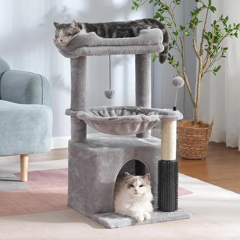 Double Condos Spacious Cat Tree Luxury Towers Wooden Cat Climbing Frame Pet Nest Scratch Washable Cat Jumping Platform Product