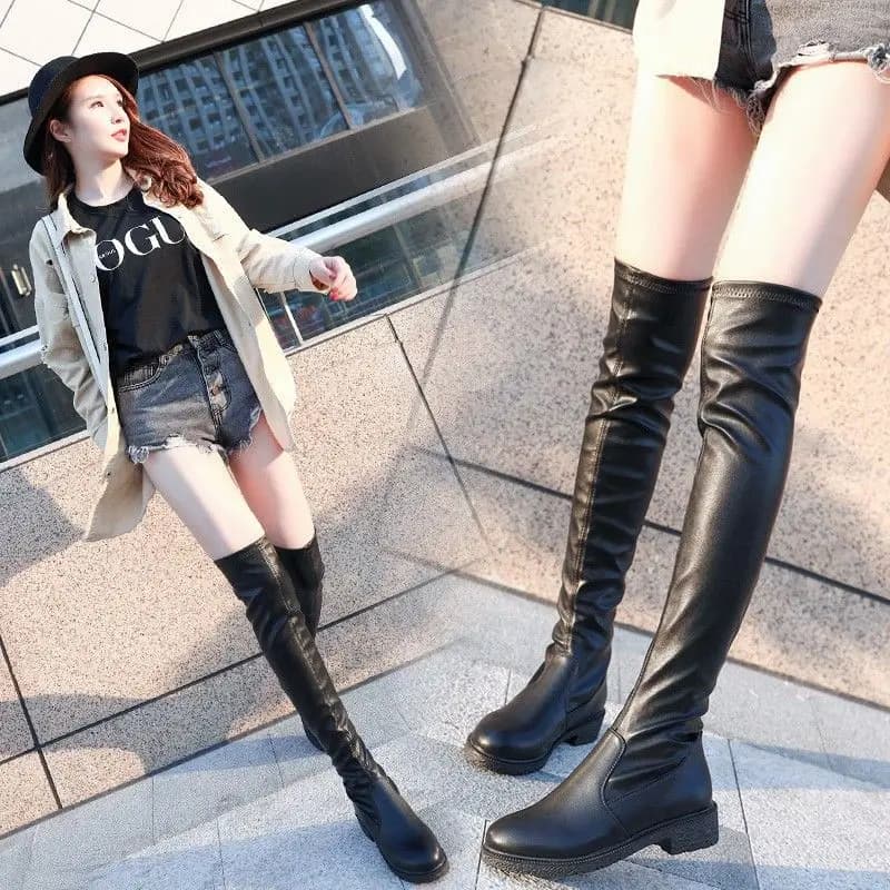 Korean Style Flat Bottom Long Tube Boots High Tube Women's Shoes Summer Autumn Winter New Style Yang Jing Brand Office Scene
