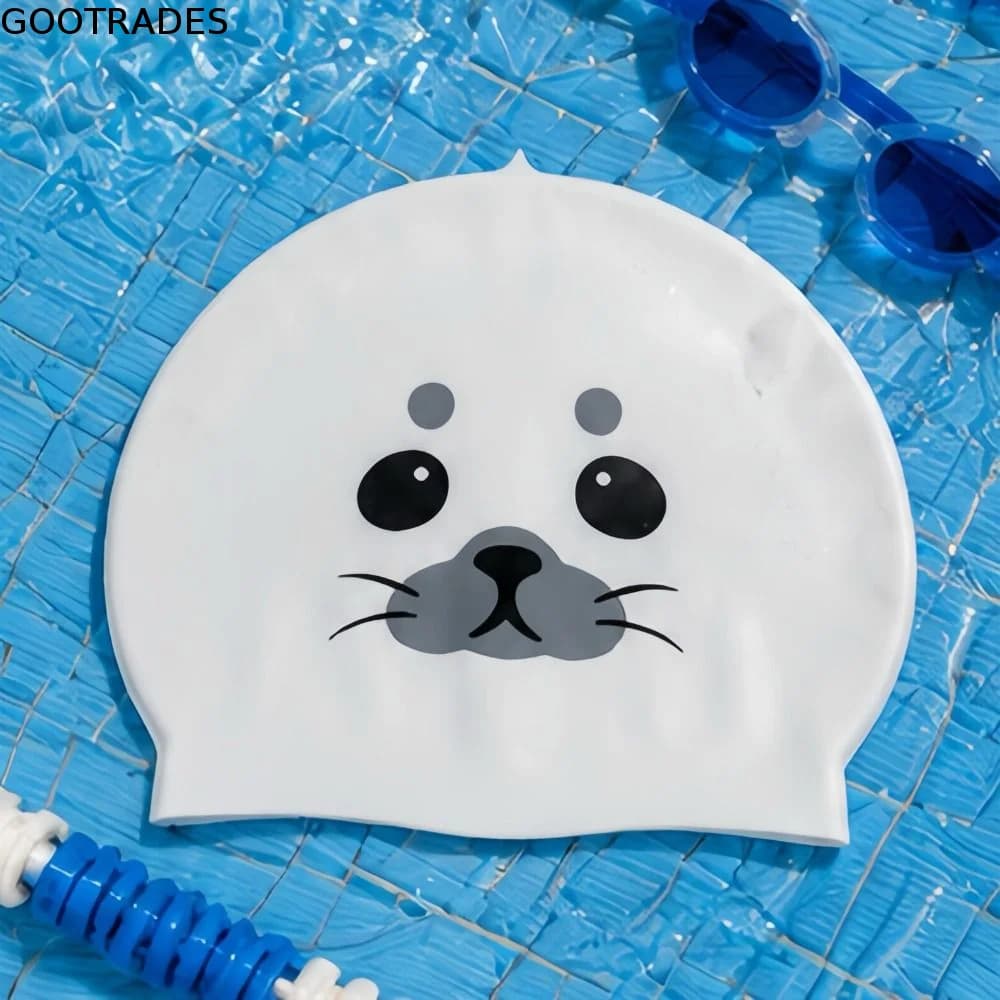 Funny Waterproof Swimming Caps Ear Protection Comfortable Silicone Swim Caps Cartoon Elastic Seal Swim Hat Water Sports