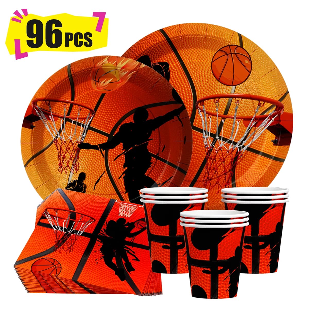 Stoviglie Usa e Getta a Tema Basket, Decorazioni per Feste di Compleanno per Ragazzi con Palla da Basket, Canestro e Punteggio