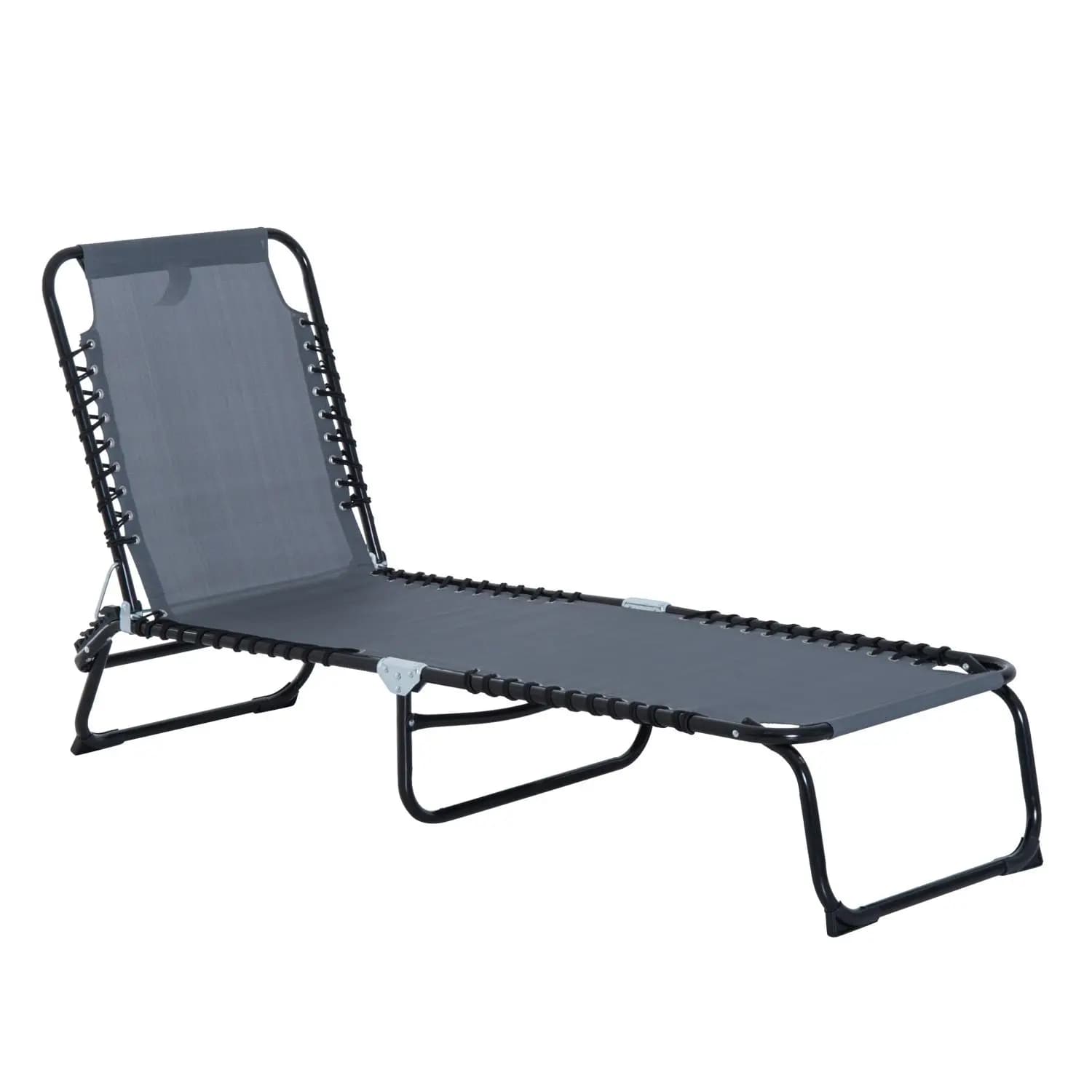 Folding Chaise Lounge Chair, 4-Position Backrest, Pillow, Breathable Mesh for Patio, Garden Sun, Poolside, Baby Blue