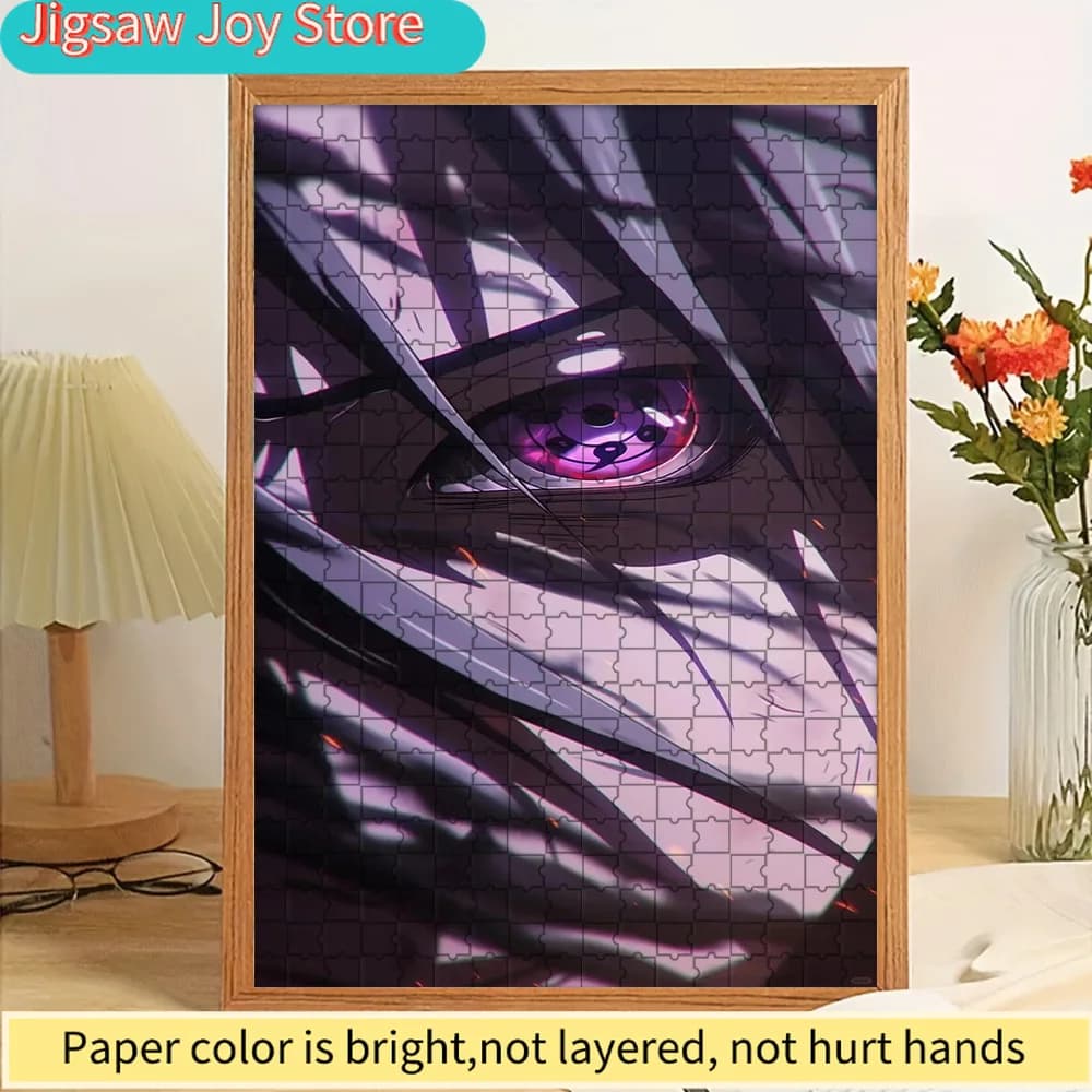 Puzzle di Carta Anime Uchiha Madara Rinnegan con Occhi Viola in Close-Up, Materiale di Carta Spessa Premium, Tonalità Scure Drammatiche HD