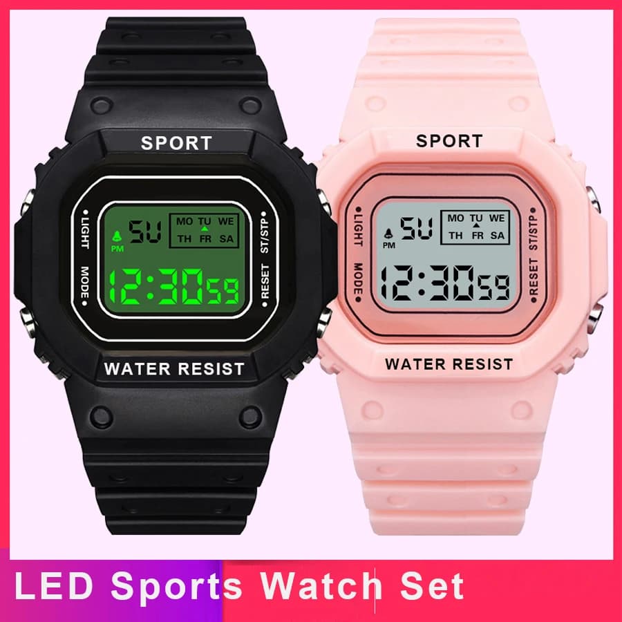 1/2 pcs set of LED sports watches for boys girls student electronic watch woman digital watches square rubber watches waterproof