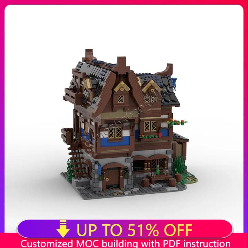 2326 PCS Medieval Tavern Inn Building Block Set Architecture Model Display Toy For Kids Educational DIY Assembly Birthday Gift