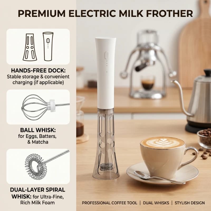 Double-headed Electric Milk Frother Wand Handheld Frother Whisk Beverage Mixer for Coffee Chocolate Matcha Stainless Steel Whisk