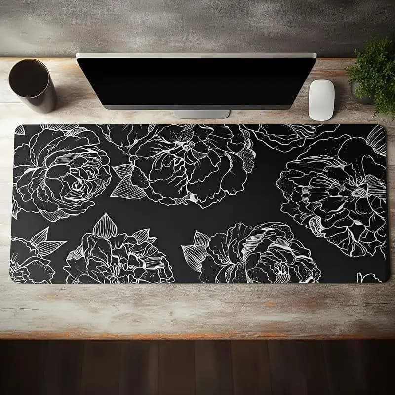 Tappetino per Mouse da Gaming Rettangolare con Design Floreale, Base Antiscivolo in Gomma, Tappetino da Scrivania per Arredamento Casa