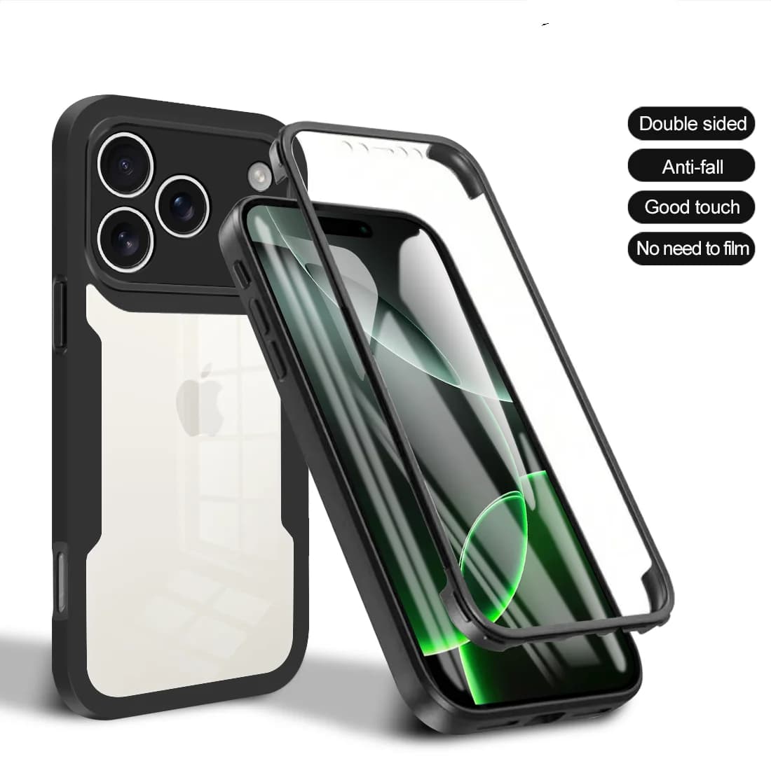 360 Double Sided Full Protection Case For iPhone 17 Air 16 15 14 13 12 11 17 Pro Max Plus Xs Clear Cover with Screen Protector