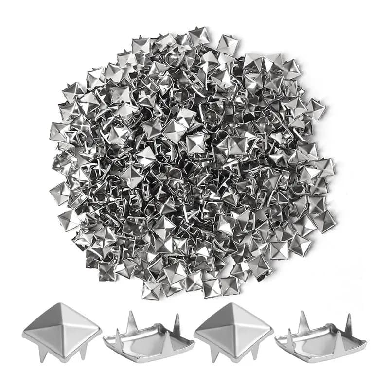 Special Four-Jaw Square Spikes 10Mm Silver Studs 1000 Pieces For Crafts For Clothing For Leather Jacket Punk Metal Design