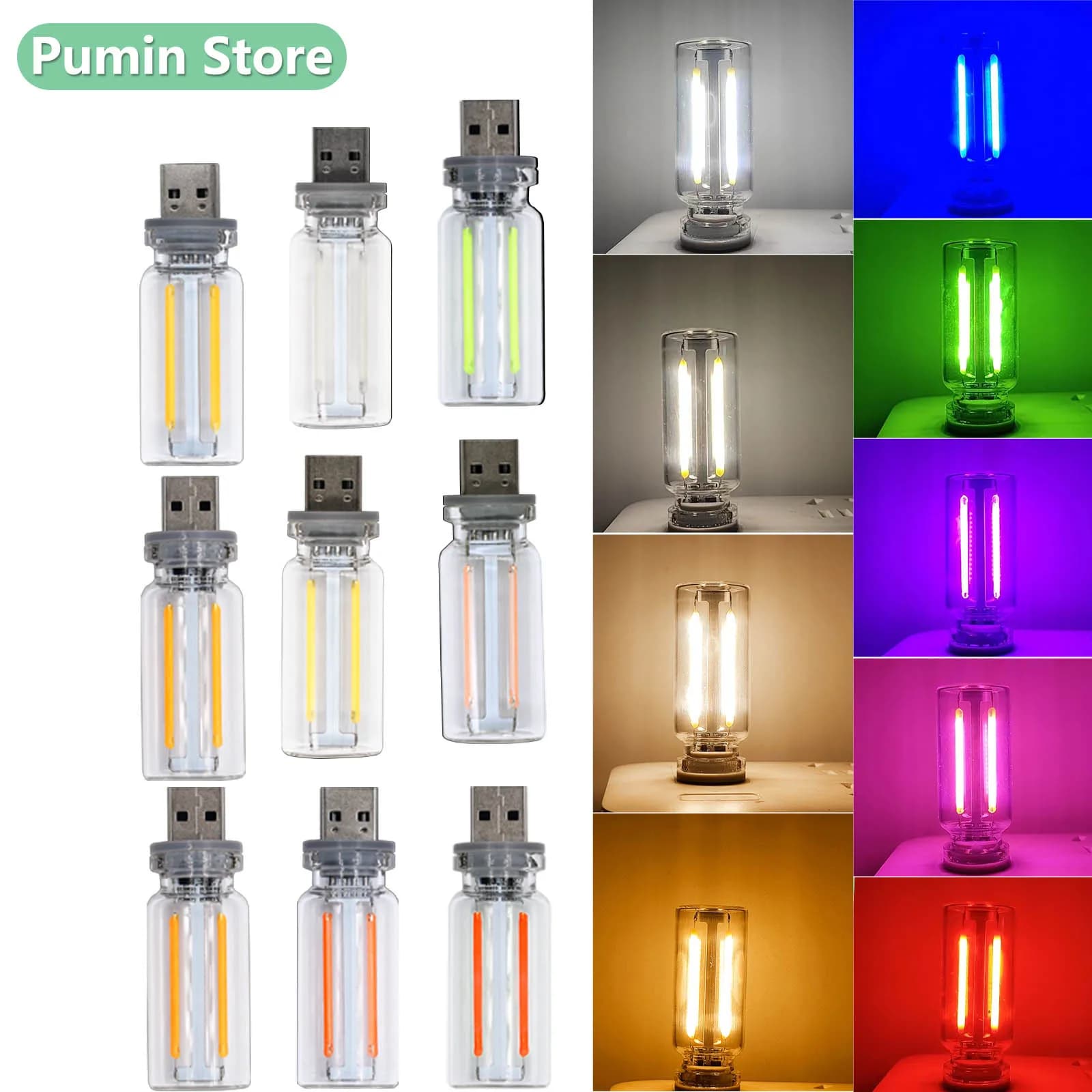DC5V LED USB Luce notturna Lampadina Touch Luminosità regolabile Rosa Viola Rosso Verde Blu 2200K Bianco caldo Lampadina USB per interni auto