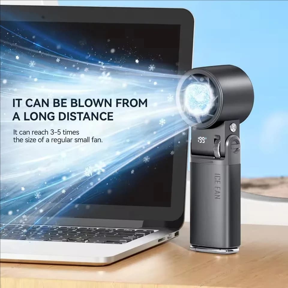 Mini 6000mAh Semiconductor Refrigeration Mini Handheld Fan Turbine High-speed Violent Electric Fan Folding Neck Ice Pack