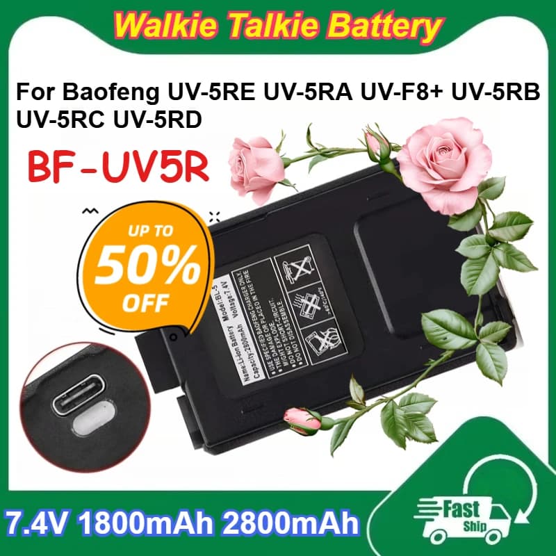 Batteria Ricaricabile BF-UV5R 7.4V 1800mAh 2800mAh per Walkie Talkie Baofeng UV-5RE UV-5RA UV-F8+ UV-5RB UV-5RC UV-5RD