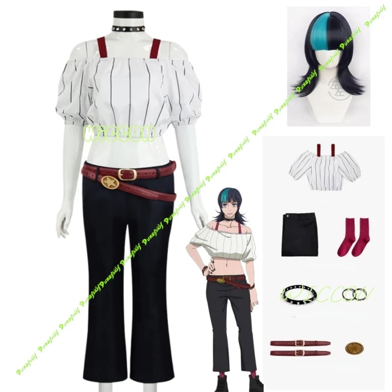 Costume Cosplay Anime Jujutsu Kirara Hoshi Kaisen with Wig, Outfit, Necklace, Socks, Belts and Accessories for Women, Halloween Hakari Kinji Pants