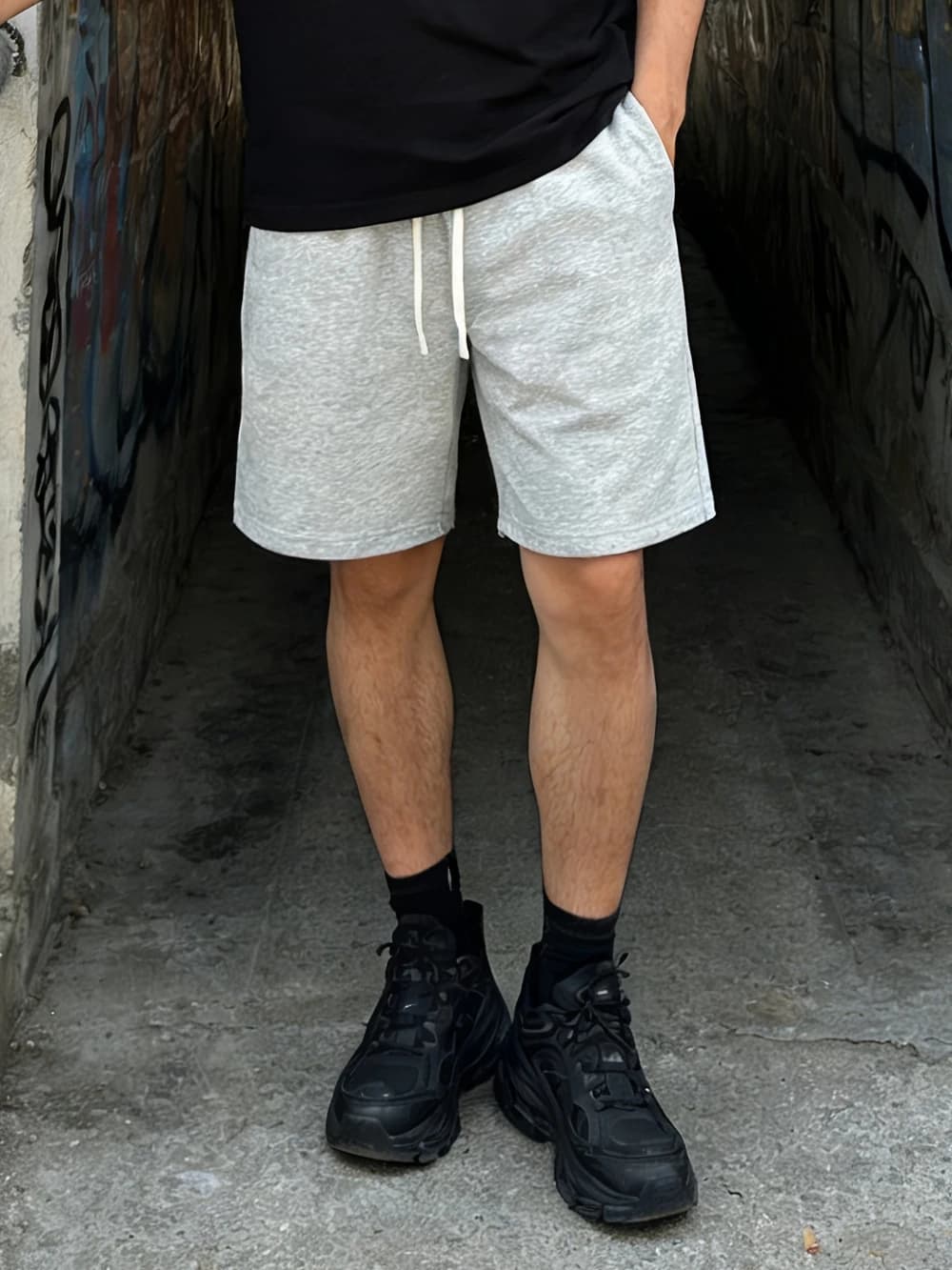 American Street Style Drawstring Shorts Knee-Length Sweatpants Fabric Versatile Casual Sports Five-Point Pants Men'S Trendy Item